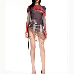 Chic Red and Black Sheer Dress